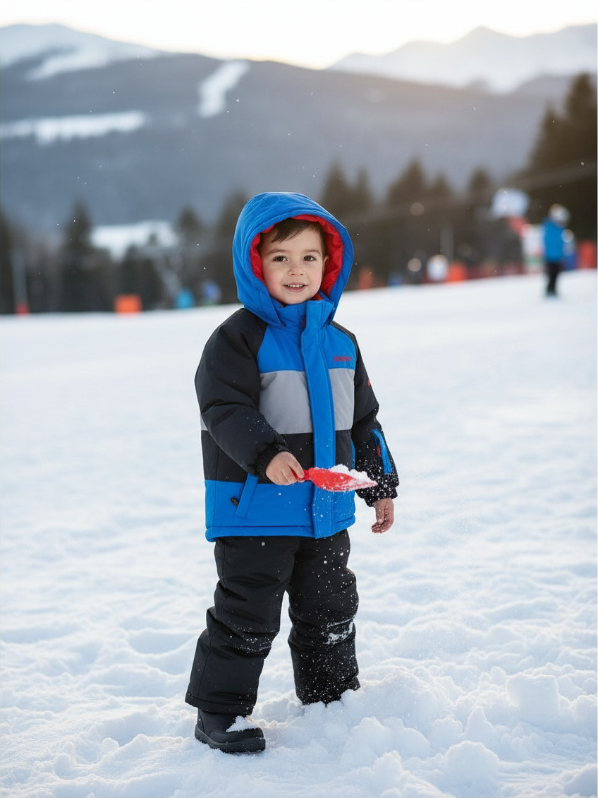 Pantalones de esquí Vamos Niños de color rosa vibrante con bolsillos frontales y polainas integradas para nieve.