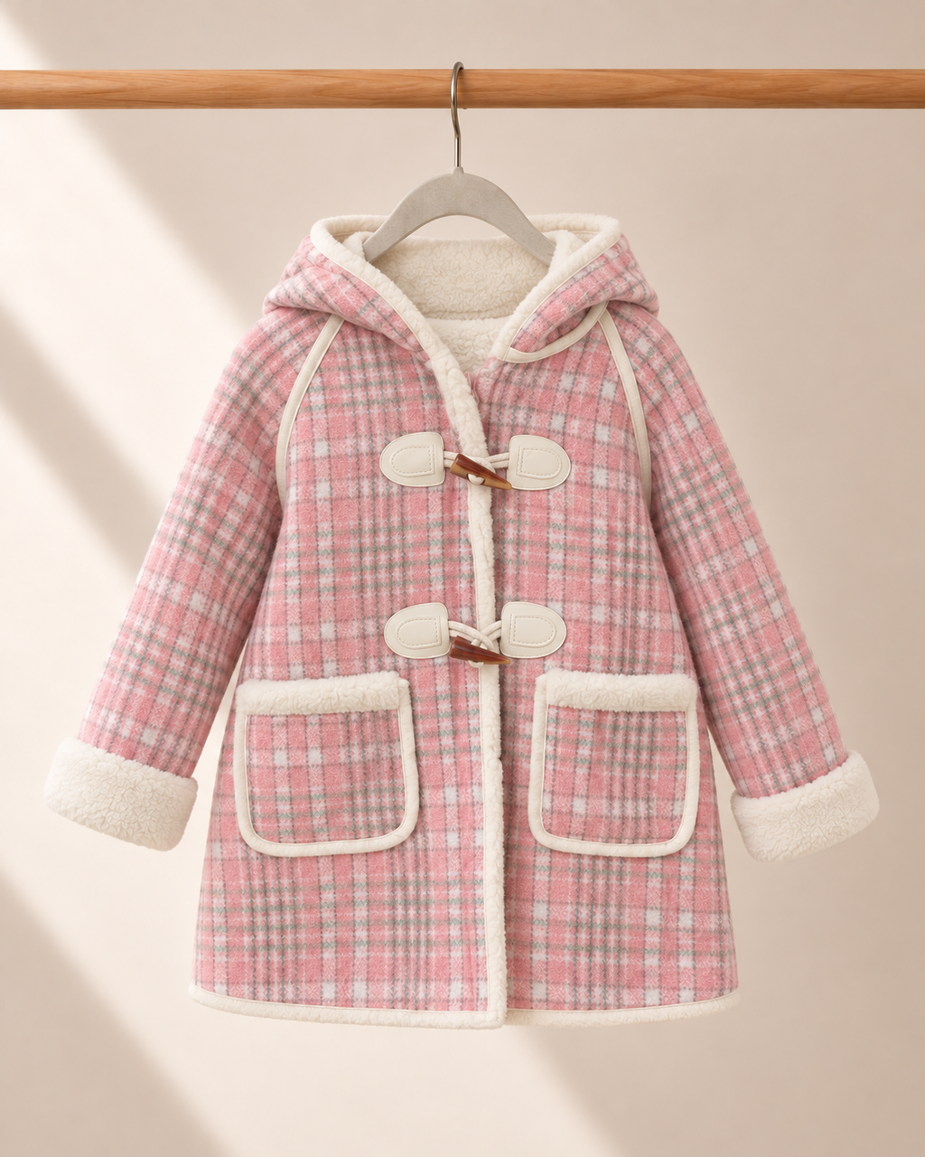 Abrigo Montgomery de niña cuadrillé rosado | Talla 6-7 años