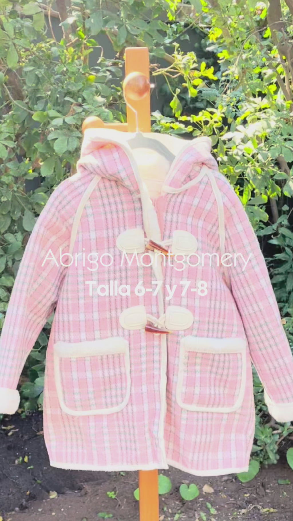 Abrigo Montgomery de niña cuadrillé rosado | Talla 6-7 años