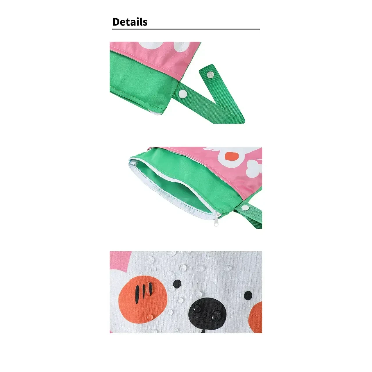 Bolsa impermeable Vamos Niños con estampado de animales, cierre de cremallera y asa con botón a presión.