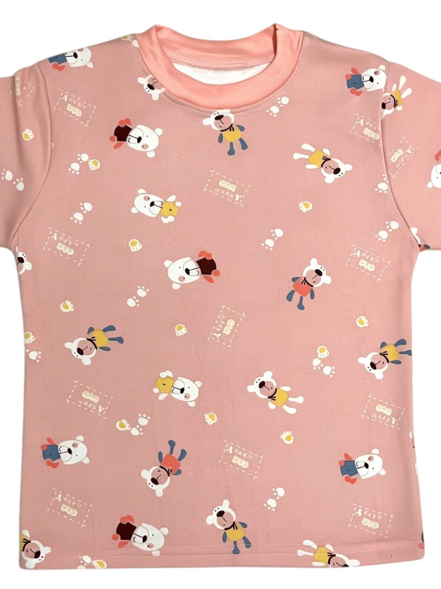 Camiseta de pijama Vamos Niños rosa pastel con estampado de ositos felices y cuello redondo suave
