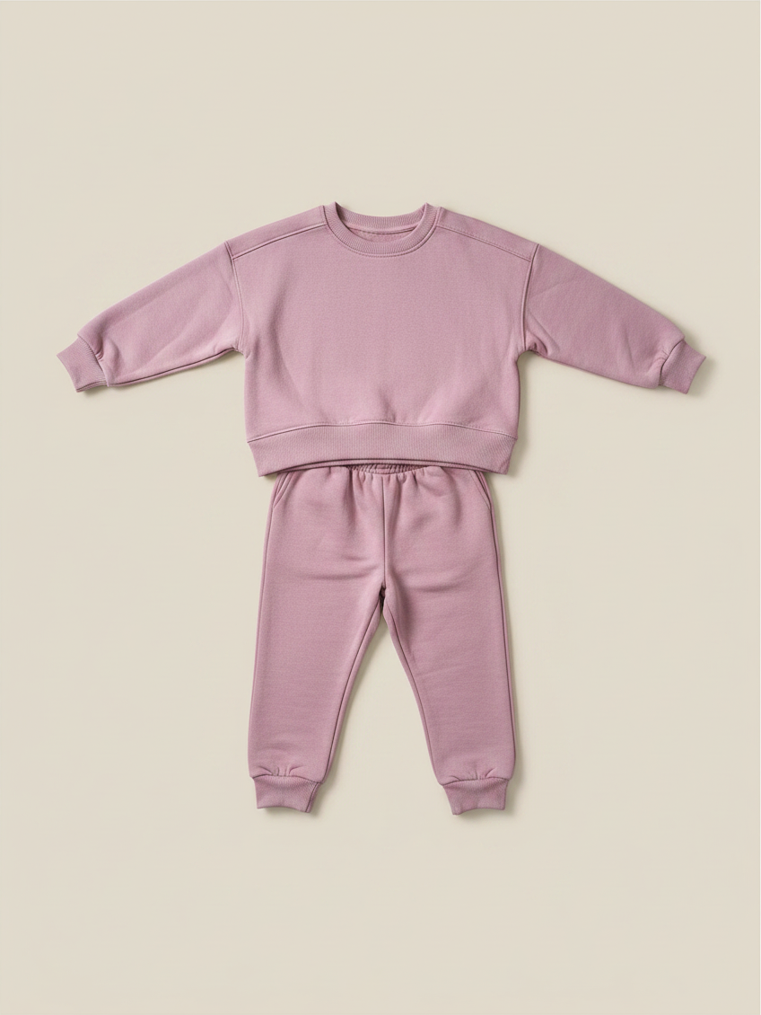 Conjunto de niña Vamos Niños Lefties rosado compuesto por polerón de cuello redondo y pantalón tipo buzo