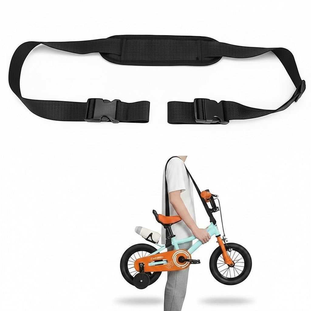 Correa de transporte Vamos Niños ajustable de nailon negro con hombrera acolchada para cargar bicicletas infantiles