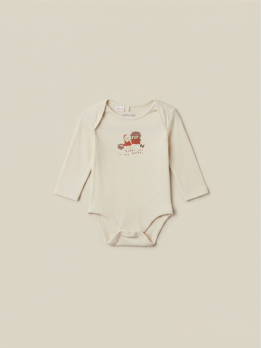 Body de bebé Vamos Niños Lefties beige de manga larga con estampado de osita y cierre de botones a presión