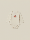 Body de bebé Vamos Niños Lefties beige de manga larga con estampado de osita y cierre de botones a presión
