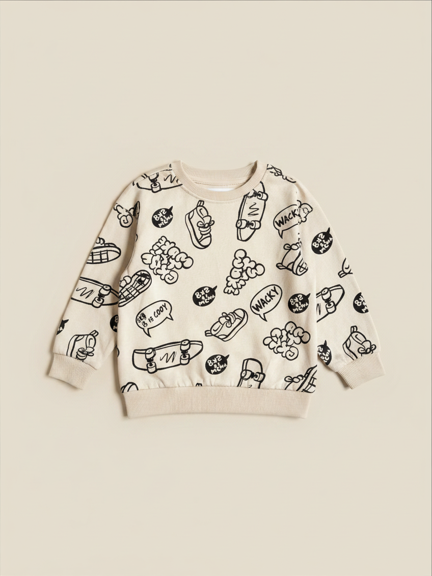 Polerón beige Vamos Niños Lefties con estampado de dibujos estilo skate en color negro para niño