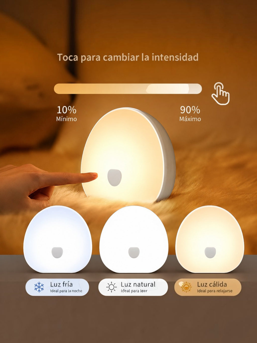 Lámpara de noche portátil Vamos Niños con control táctil, luz LED ajustable en intensidad y tres tonos de color blanco