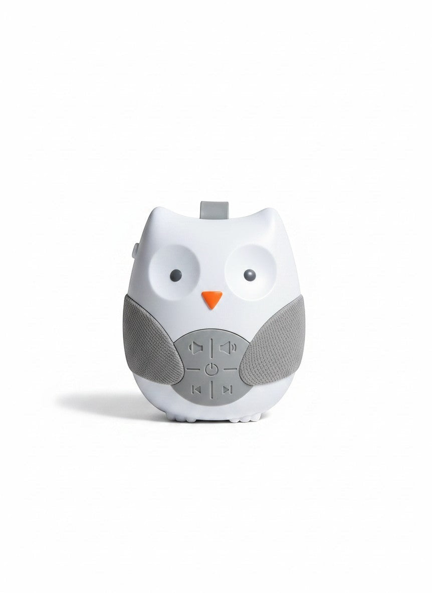 Máquina de sonidos relajantes Vamos Niños con forma de búho en color blanco y gris para ayudar a dormir al bebé