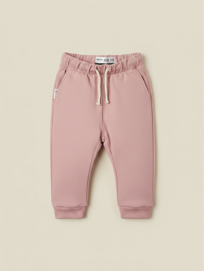 Pantalón de buzo rosado pálido para niña de la marca Vamos Niños con cintura elástica y cordón ajustable