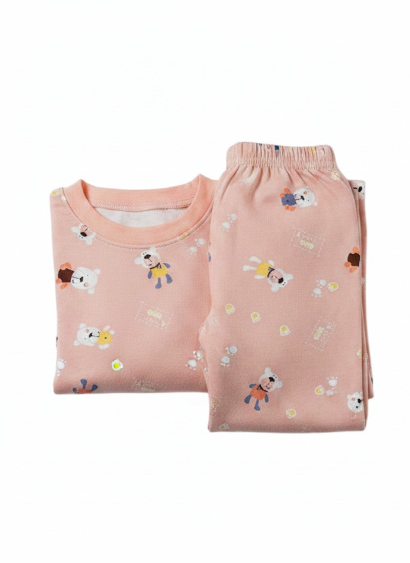 Conjunto de pijama Vamos Niños rosa pastel con estampado de ositos para niños, camiseta y pantalón de algodón suave.