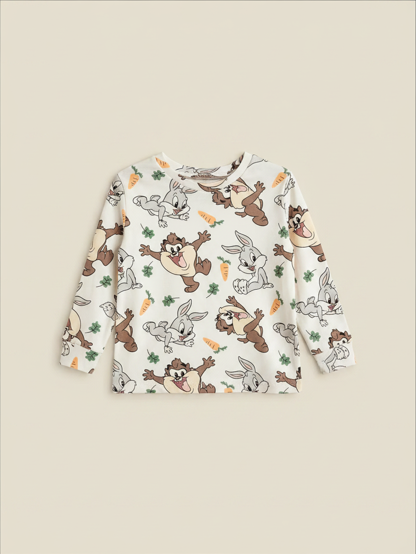 Polera Vamos Niños de manga larga color crema con estampado de personajes Baby Looney Tunes para bebé de 24 meses