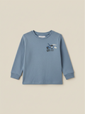 Polera de niño Vamos Niños Lefties azul claro de manga larga con estampado de moto y texto Go