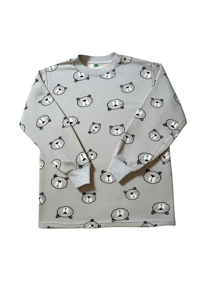 Polera de pijama Vamos Niños gris afranelada con estampado de ositos y puños elasticados para invierno