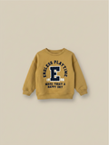 Polerón Vamos Niños Lefties amarillo para niño con estampado universitario y letras en el pecho