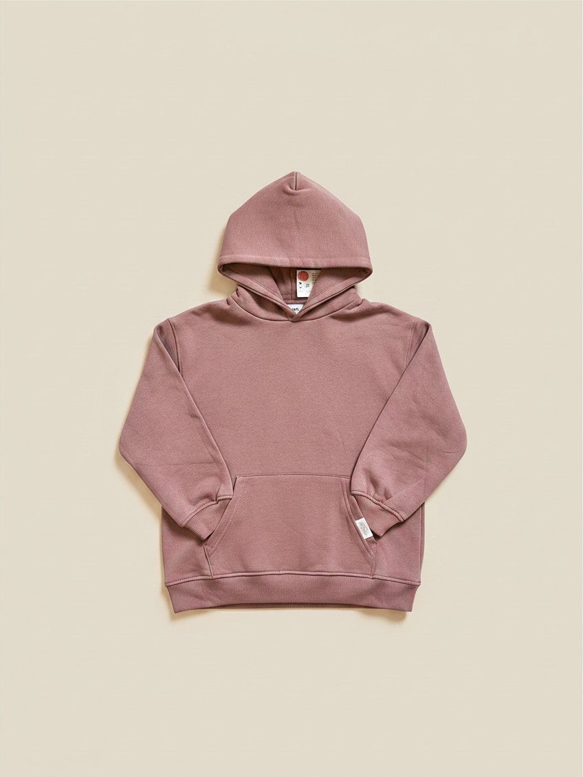 Polerón hoodie morado de niña marca Vamos Niños con capucha y bolsillo frontal estilo canguro