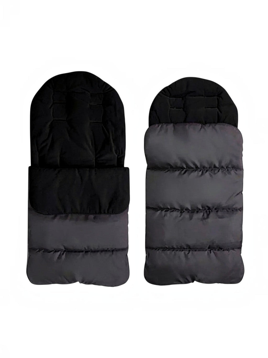 Saco térmico universal Vamos Niños acolchado en color negro y gris para cochecito de bebé con cremallera frontal