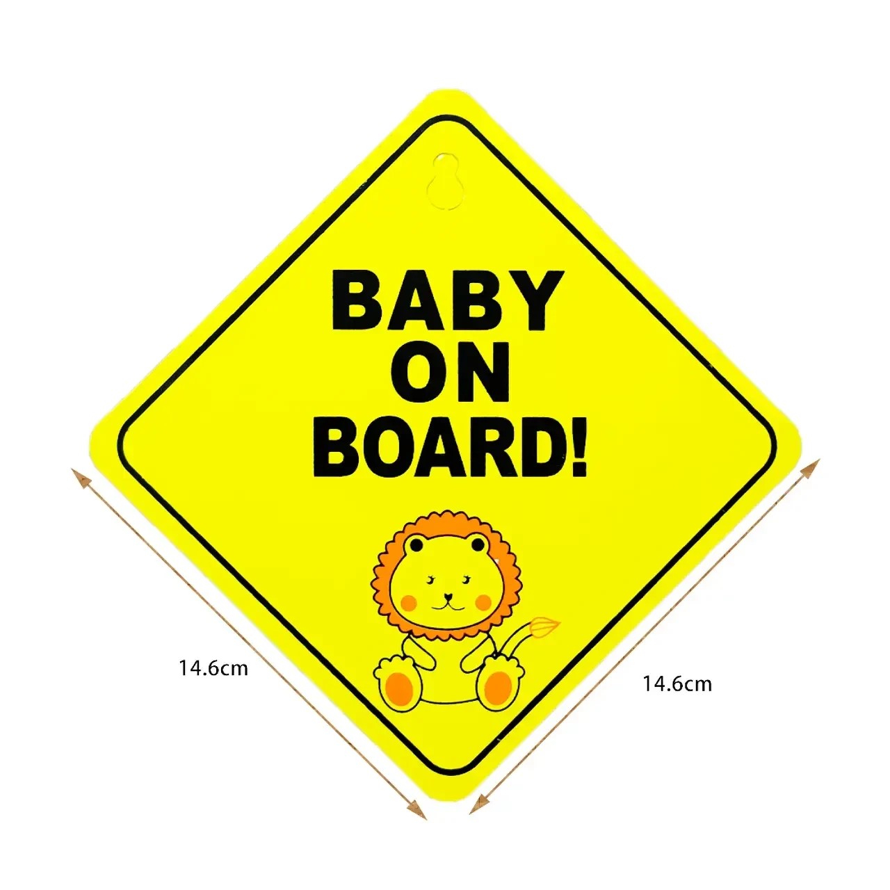 Cartel de seguridad Vamos Niños amarillo con león y texto Baby on Board para coche, alta visibilidad y duradero.