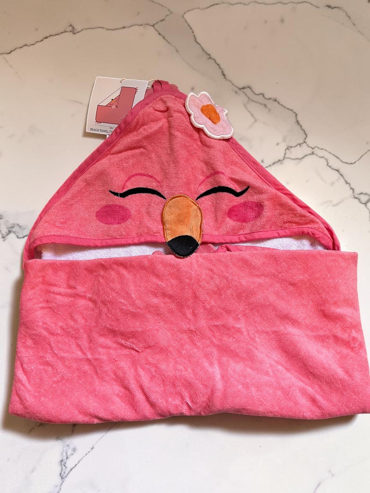 Toalla con capucha para bebé Vamos Niños de color rosa con diseño de flamenco y flor, tamaño 80x80 cm