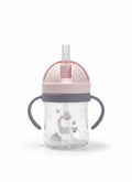 Vaso de aprendizaje Vamos Niños con pajita, asas ergonómicas, diseño de jirafa y tapa protectora rosa sin BPA.